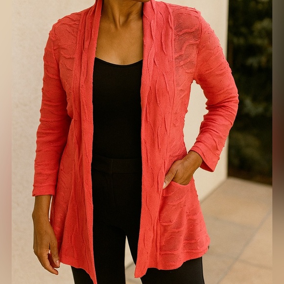 Frank Lyman Design Pink Sparkle Textured Drapey Open Cardigan women's size Small - Picture 1 of 9
